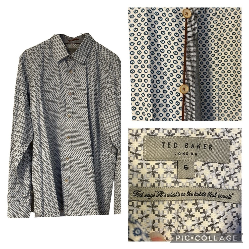 Ted Baker Shirt Blue & White Button Up Flip Cuffs Business Casual Office Size S
